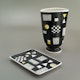 IT099 Vase (H21cm) and plate (20.5x14.5x1.8cm)with geometric patterns, 1950's or early 1960's.
