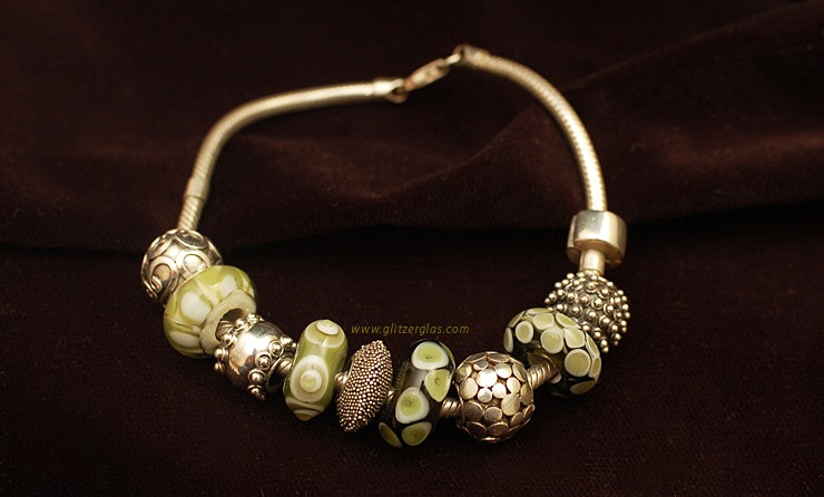 "Olive-Beauties" Pandora Style-Perlen im Set oder einzeln, mit oder ohne Silber 925 Hülse, 