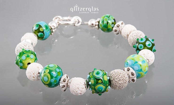 "Green.mamba" Glasperlenarmband mit echt silber925 schmuckteilen