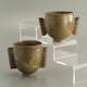 Cups maker unknown, signed SB? -H11, D9.5cm and H9.5 D9.5cm hand thrown, applied handles 1990's