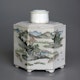 Container for tea, tea caddy, polychrome painted landscape on white porcelain, Dehua area, ca. 1860, H15xL113xW8cm.