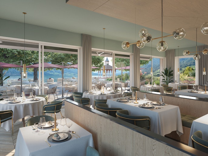 Das Restaurant mit Sicht auf dem See Das Restaurant mit Sicht auf dem See