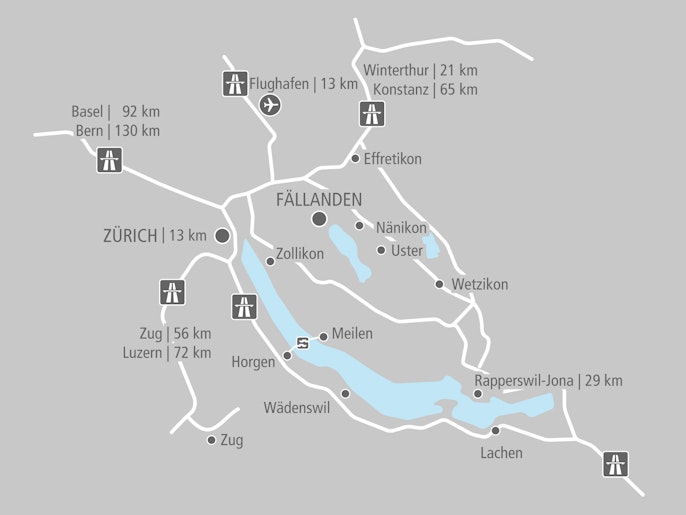 Ideal gelegen ist Fällanden bestens vernetzt. Ideal gelegen ist Fällanden bestens vernetzt.