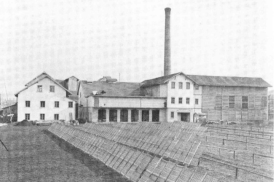 Fabrik mit Leimtafeln 1919