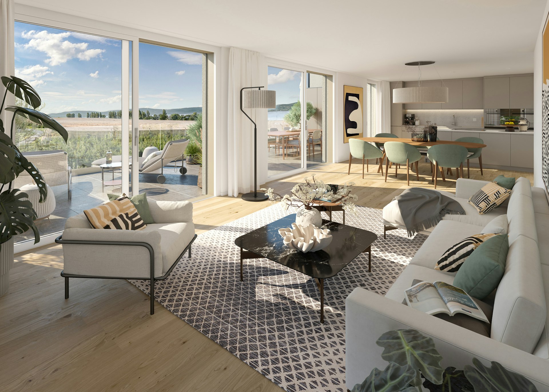 Die raumhohen Fenster lassen viel Licht in die Wohnungen. Hier die Wohnung A1-3.2. Die raumhohen Fenster lassen viel Licht in die Wohnungen. Hier die Wohnung A1-3.2.