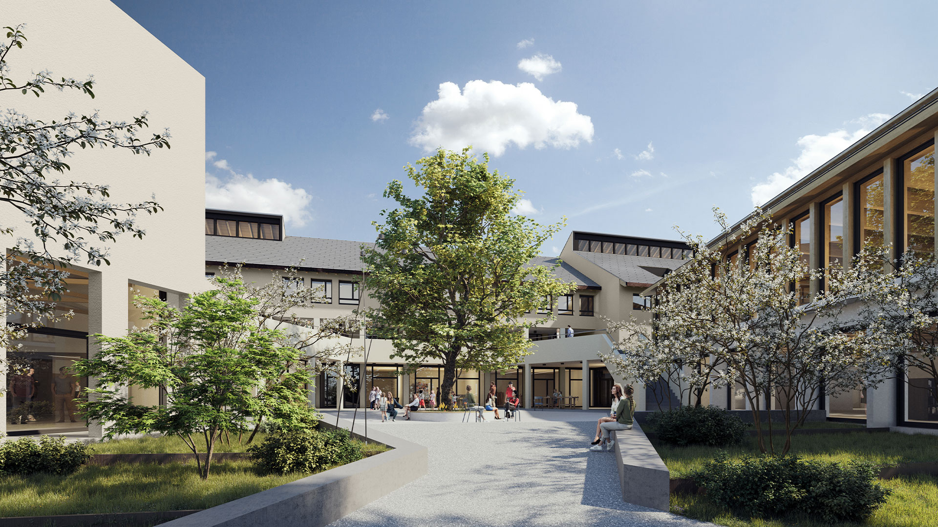 Der heute in einem Dornröschenschlaf versunkene Güggelplatz wird aufgewertet und belebt. Es entsteht ein Innenhof, der zum Dreh- und Angelpunkt des GZZ wird. Ein permanent zugänglicher Lift verbindet den Güggelplatz mit dem Dorfplatz.